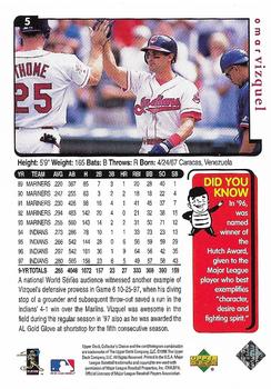 1998 Collector's Choice Cleveland Indians #5 Omar Vizquel Back
