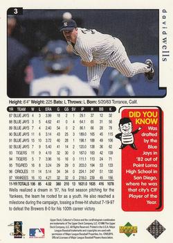 1998 Collector's Choice New York Yankees #3 David Wells Back