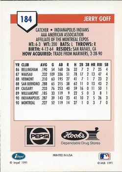 1991 Line Drive AAA Indianapolis Indians Ad Backs #184 Jerry Goff Back