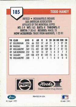 1991 Line Drive AAA Indianapolis Indians Ad Backs #185 Todd Haney Back