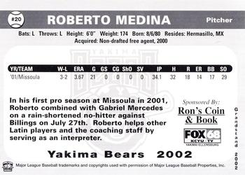 2002 Grandstand Yakima Bears #NNO Roberto Medina Back