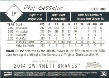 2014 Choice Gwinnett Braves #8 Phil Gosselin Back