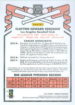 2015 Donruss - Inaugural 1981 Edition Press Proof Platinum #215 Clayton Kershaw Back
