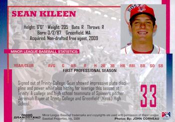 2009 Grandstand Lowell Spinners #NNO Sean Killeen Back
