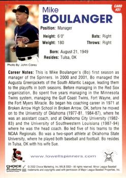 2002 Choice Lowell Spinners #31 Mike Boulanger Back