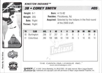 2002 Choice Carolina League Top Prospects #05 Corey Smith Back