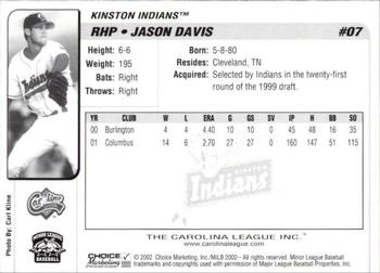 2002 Choice Carolina League Top Prospects #07 Jason Davis Back