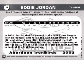 2002 Grandstand Aberdeen IronBirds #NNO Eddie Jordan Back