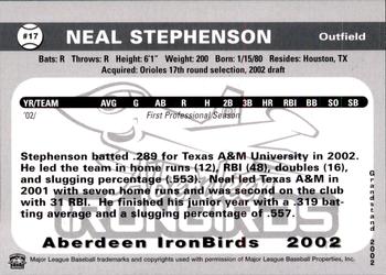 2002 Grandstand Aberdeen IronBirds #NNO Neal Stephenson Back