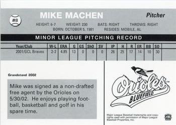 2002 Grandstand Bluefield Orioles #NNO Mike Machen Back