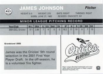 2002 Grandstand Bluefield Orioles #NNO James Johnson Back