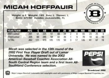 2002 Grandstand Boise Hawks #NNO Micah Hoffpauir Back