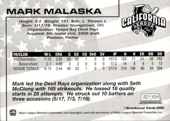 2002 Grandstand California League Top Prospects #NNO Mark Malaska Back