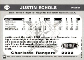 2002 Grandstand Charlotte Rangers #NNO Justin Echols Back