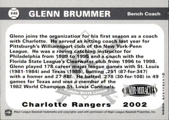 2002 Grandstand Charlotte Rangers #NNO Glenn Brummer Back