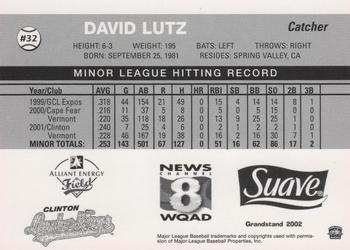 2002 Grandstand Clinton LumberKings #NNO David Lutz Back