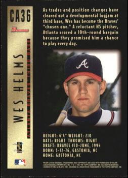 1997 Bowman - Certified Autographs Gold Ink #CA36 Wes Helms Back