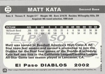 2002 Grandstand El Paso Diablos #NNO Matt Kata Back