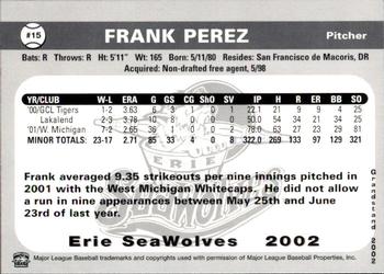 2002 Grandstand Erie SeaWolves #NNO Frank Perez Back