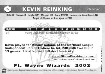 2002 Grandstand Fort Wayne Wizards #20 Kevin Reinking Back