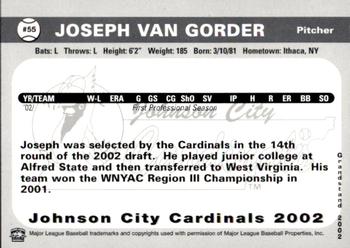 2002 Grandstand Johnson City Cardinals #55 Joseph Van Gorder Back