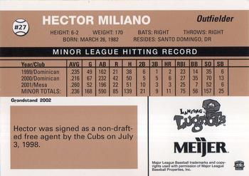 2002 Grandstand Lansing Lugnuts #NNO Hector Miliano Back