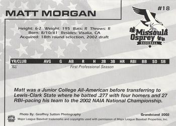 2002 Grandstand Missoula Osprey #18 Matt Morgan Back