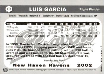 2002 Grandstand New Haven Ravens #NNO Luis Garcia Back