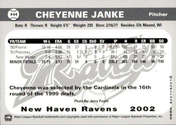 2002 Grandstand New Haven Ravens #NNO Cheyenne Janke Back