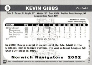 2002 Grandstand Norwich Navigators #8 Kevin Gibbs Back