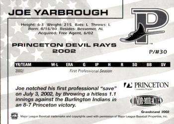 2002 Grandstand Princeton Devil Rays #27 Joe Yarbrough Back