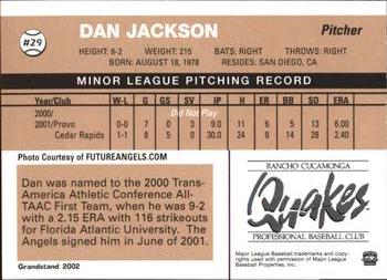 2002 Grandstand Rancho Cucamonga Quakes #NNO Dan Jackson Back