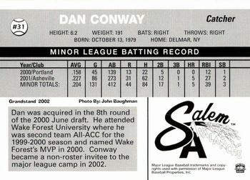 2002 Grandstand Salem Avalanche #NNO Dan Conway Back
