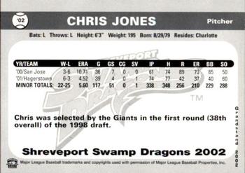 2002 Grandstand Shreveport Swamp Dragons #NNO Chris Jones Back