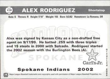2002 Grandstand Spokane Indians #18 Alex Rodriguez Back