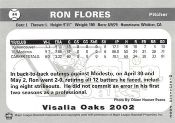 2002 Grandstand Visalia Oaks #NNO Ron Flores Back