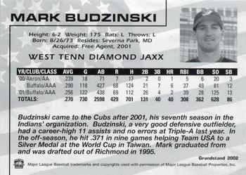 2002 Grandstand West Tenn Diamond Jaxx #6 Mark Budzinski Back