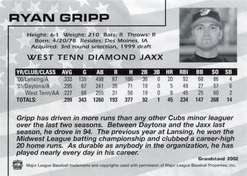 2002 Grandstand West Tenn Diamond Jaxx #12 Ryan Gripp Back