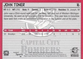2002 MultiAd Capital City Bombers #26 John Toner Back