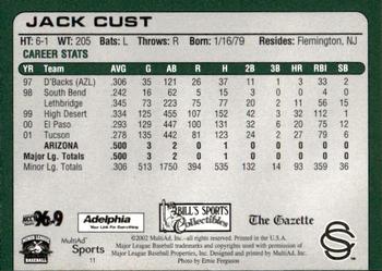 2002 MultiAd Colorado Springs Sky Sox #11 Jack Cust Back