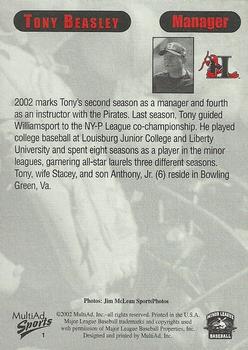2002 MultiAd Hickory Crawdads #1 Tony Beasley Back
