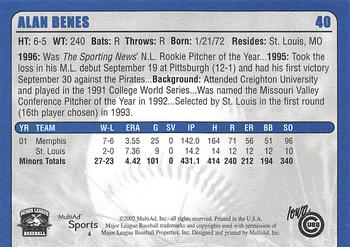 2002 MultiAd Iowa Cubs #4 Alan Benes Back