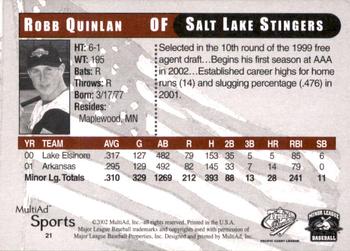 2002 MultiAd Pacific Coast League All-Stars #21 Robb Quinlan Back