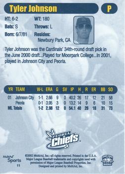 2002 MultiAd Peoria Chiefs #11 Tyler Johnson Back
