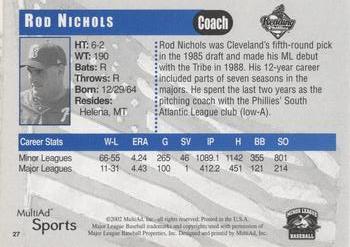 2002 MultiAd Reading Phillies #27 Rod Nichols Back
