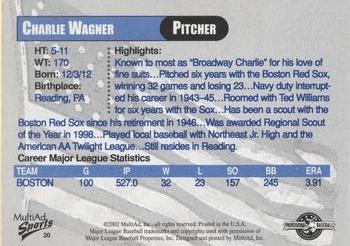 2002 MultiAd Reading Phillies Legends #18 Charlie Wagner Back