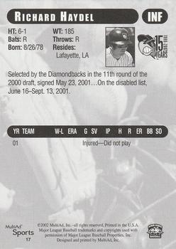 2002 MultiAd South Bend Silver Hawks #17 Rick Haydel Back