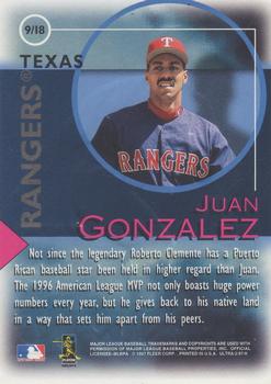 1997 Ultra - Fame Game #9 Juan Gonzalez Back