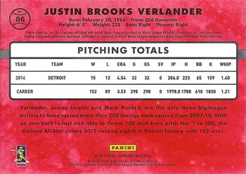 2015 Donruss - Press Proofs Silver #86 Justin Verlander Back