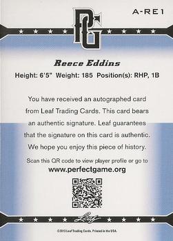 2013 Leaf Perfect Game - Autographs #A-RE1 Reece Eddins Back